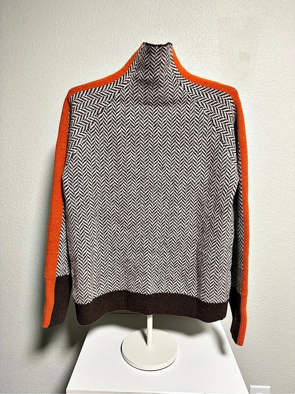Geometric Mock Neck Sweater in Brown & Orange